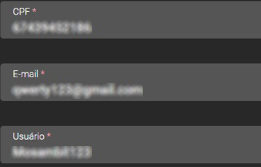 Insira seu CPF, e-mail e usuário